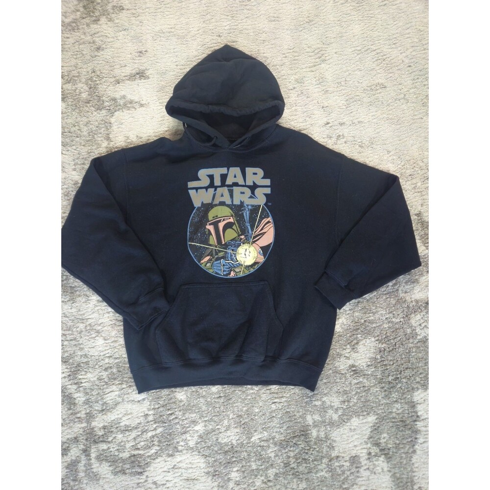 Star Wars Boba Fett Size Large Black Pullover Sweatshirt Hoodie